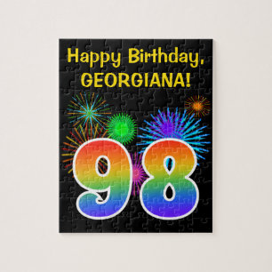 Puzzle Fun Fireworks + Rainbow Motif "98" Anniversaire #