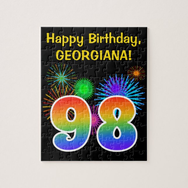 Puzzle Fun Fireworks + Rainbow Motif "98" Anniversaire # (Vertical)