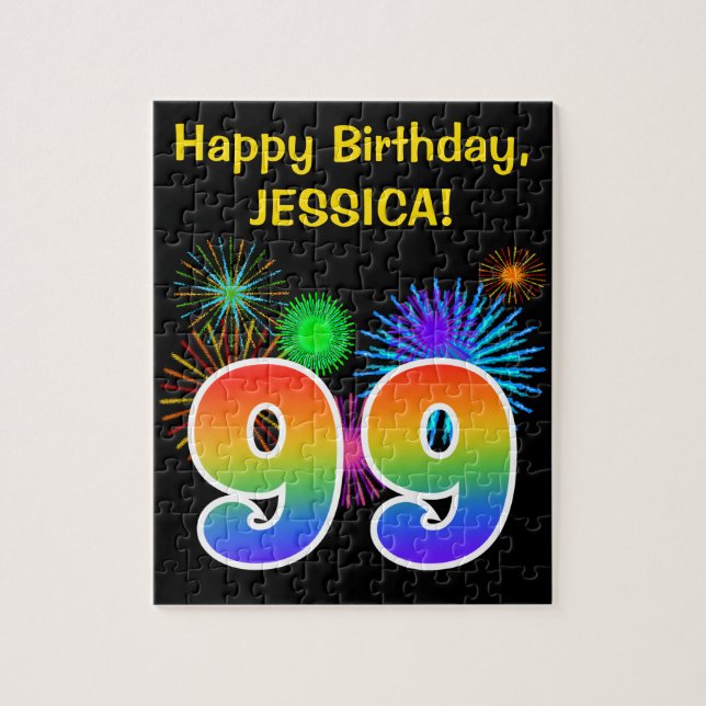 Puzzle Fun Fireworks + Rainbow Motif "99" Anniversaire # (Vertical)