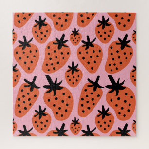 Puzzle Fun fraise, design artisanal sans couture.