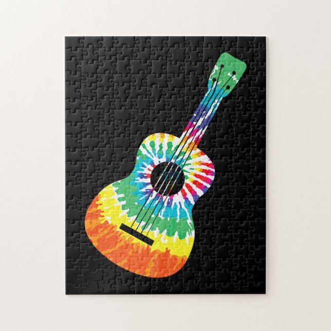 Puzzle Fun Hippie Rainbow Tie Dye Acoustique Guitare Prem (Vertical)