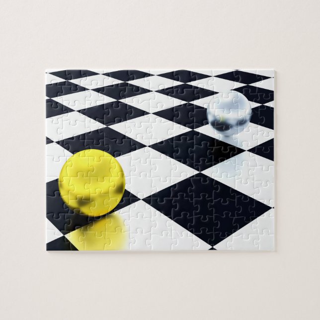 Puzzle Fun Illusion Checkerboard Gold Silver Balls (Horizontal)
