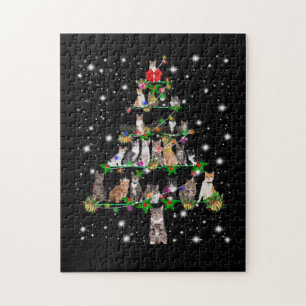 Puzzle Funny Cats Christmas Tree Tee Ornement Décor Cade