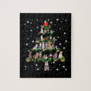 Puzzle Funny Cats Christmas Tree Tee Ornement Décor Cade