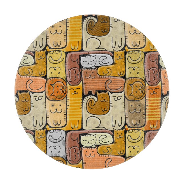 Puzzle Funny Cats House Seamless Cutting Board (Front)