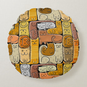 Puzzle Funny Cats House Seamless Round Pillow