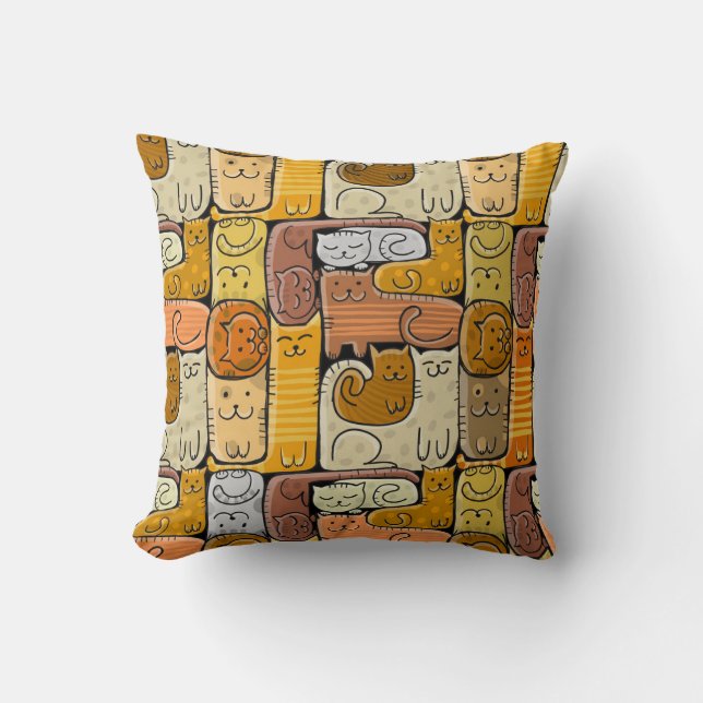 Puzzle Funny Cats House Seamless Throw Pillow (Front)