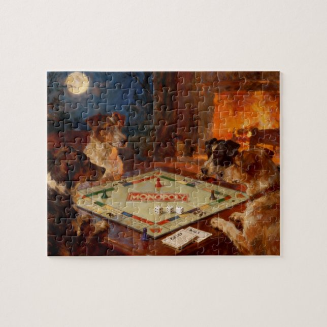 Puzzle Funny Cute Dogs Playing A Board Game (Horizontal)