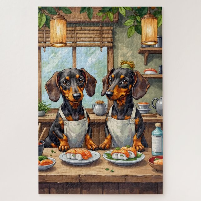 Puzzle Funny Dachshund Sushi Bar Dog Lover Art (Vertical)