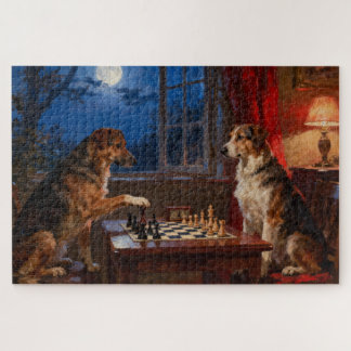 Puzzle Funny Dogs Playing Chess Dog Lover Gift