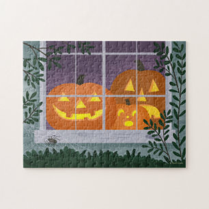 Puzzle Funny Halloween Jack-o' lanternes dans la fenêtre