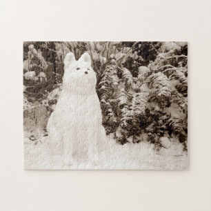 Puzzle funny snow akita snowman photo christmas