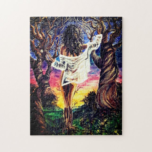 Puzzle Fusion - Peinture aquarelle - Dame de la Forêt (Vertical)