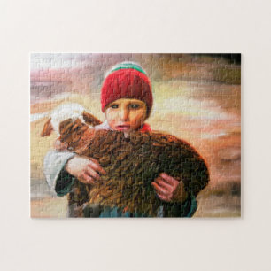 Puzzle Garçon berger avec agneau Pakistan.