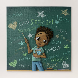 Puzzle Garçon Brown et mots positifs