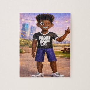 Puzzle Garçon de dessin animé 3D cool faisant un signe de