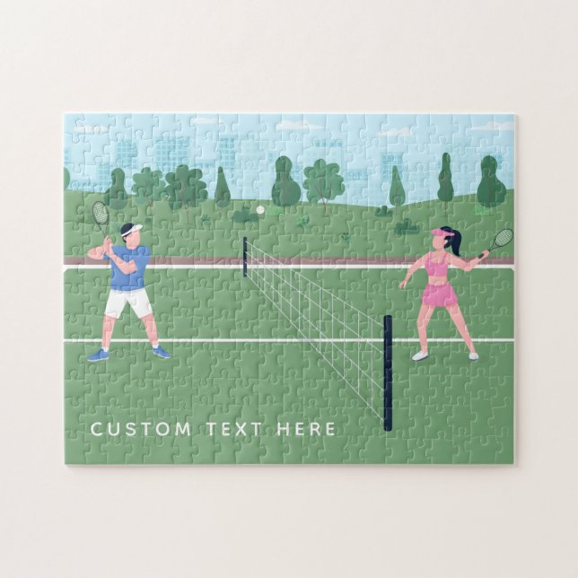 Puzzle Garçon Jouer Tennis Green Illustration & Texte (Horizontal)