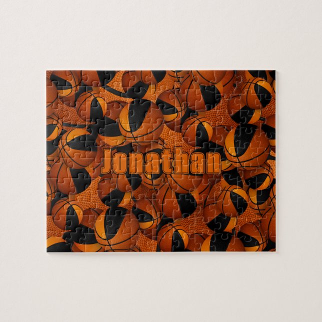 Puzzle garçons filles noir orange basketball équipe coule (Horizontal)