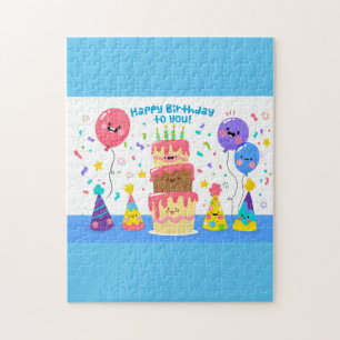 Puzzle Gâteau D'Anniversaire Souriant Et Ballons