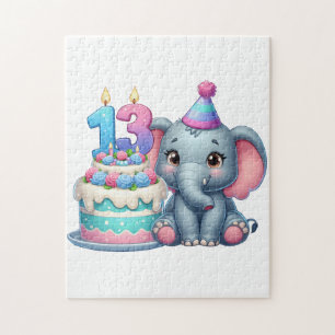 Puzzle Gâteau d'éléphant pour 13e anniversaire