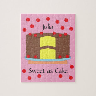 Puzzle Gâteau jaune et cerises : rose