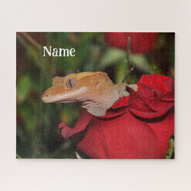 Puzzle Gecko Lizard personnalisé sur un Rose (Horizontal)