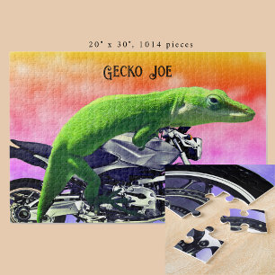 Puzzle Gecko Motorcycle Rider Pink Horizon Ajouter le nom