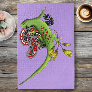 Puzzle Gecko Tribal Vert Lavande Accents Rouges