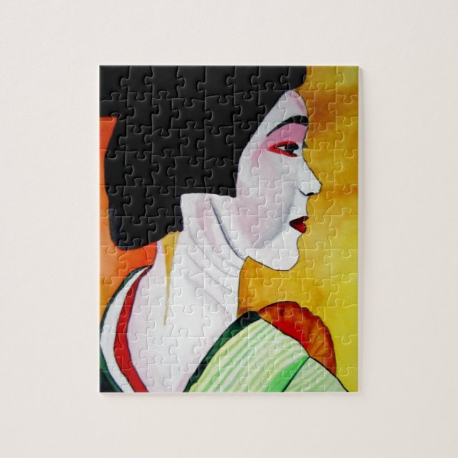 Puzzle Geisha japonais avec kimono vert art original (Vertical)