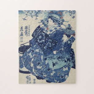 Puzzle Geisha japonais vintage dans un Kimono bleu fantai