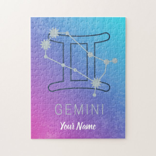 Puzzle Gemini Zodiac Star Sign Watercolor (Vertical)