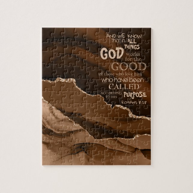 Puzzle Gemstone Agate Romans 8:28 Bible Verse (Vertical)