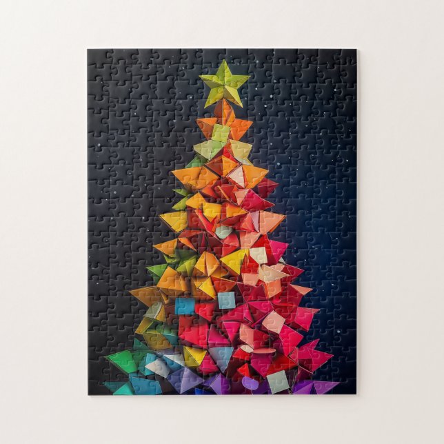 Puzzle Geometric rainbow Christmas tree (Vertical)