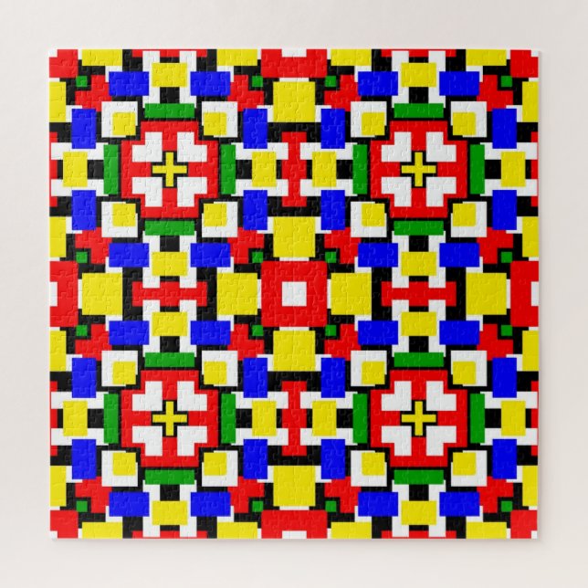 Puzzle Géométrie rouge, jaune, noir, bleu et vert (Vertical)