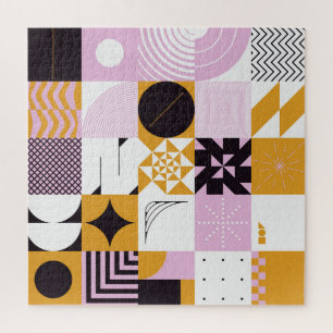 Puzzle Géométrie Scandinave : Oeuvre Artisanale Dessinée 