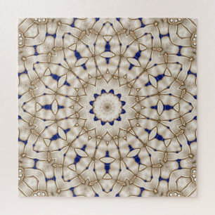 Puzzle géométrique floral or bleu
