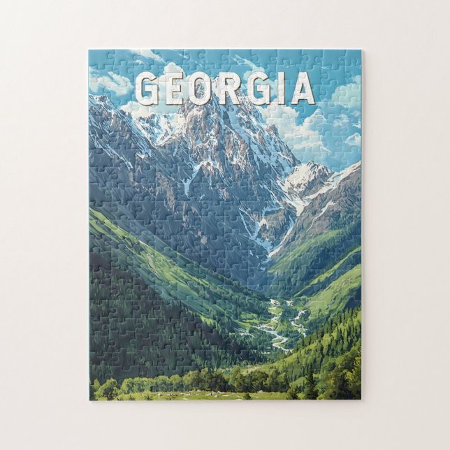 Puzzle Georgia Illustration Travel Art Vintage (Vertical)
