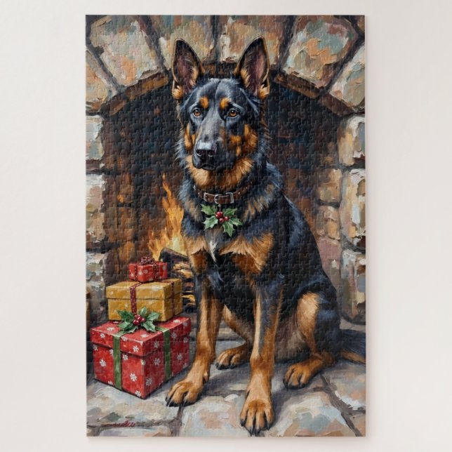 Puzzle German Shepherd Guardian of Christmas Gifts (Vertical)