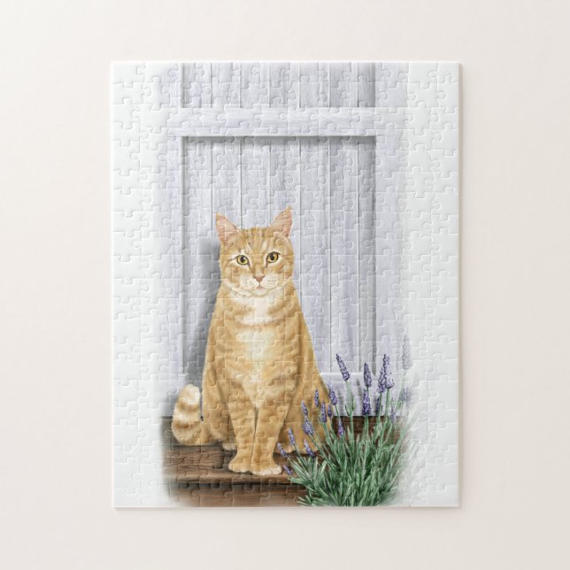 Puzzle Ginger Cat et Lavender Door Art (Vertical)