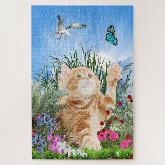 Puzzle Ginger Kitten dans un jardin fleuri (Vertical)