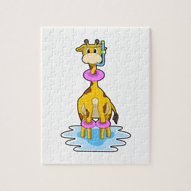 Puzzle Girafe à la natation avec anneau de natation (Vertical)