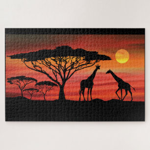 Puzzle Girafe dans un coucher de soleil africain du Seren