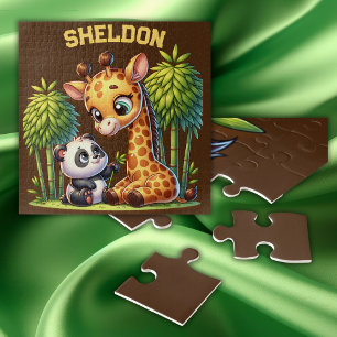 Puzzle Giraffe et Panda Nom monogrammé  