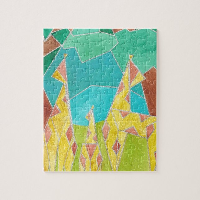 Puzzle Giraffe Family Original Abstract Art (Vertical)