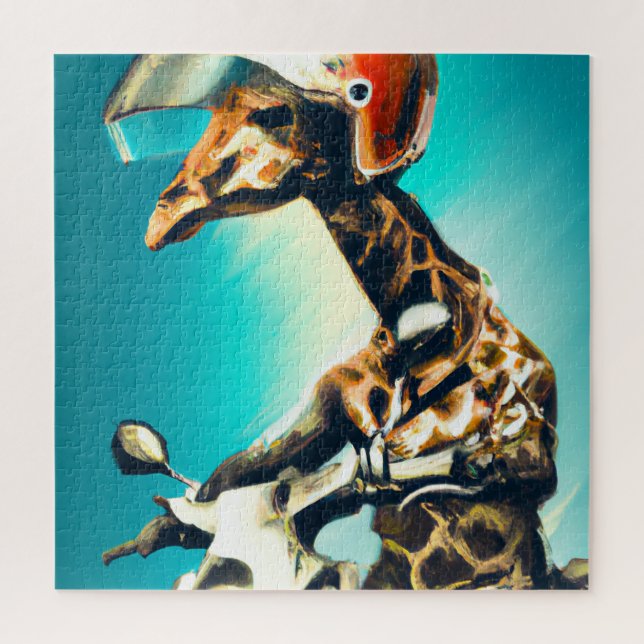 Puzzle Giraffe portant un casque sur moto Art moderne AI (Vertical)