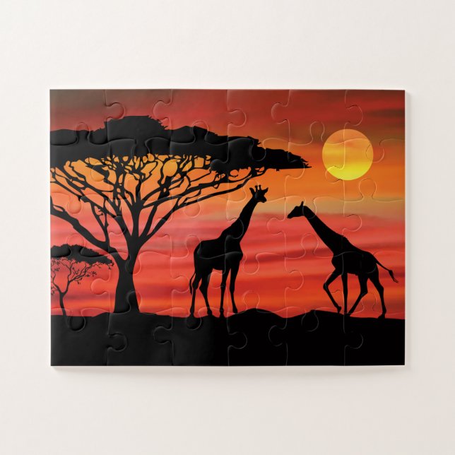 Puzzle Giraffes Coucher de soleil africain (Horizontal)