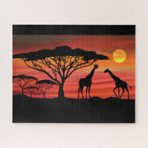 Puzzle Giraffes dans un coucher de soleil africain du Ser