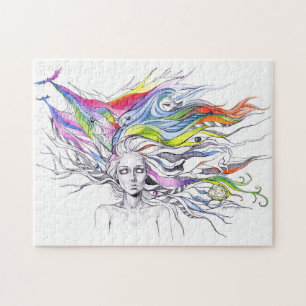 Puzzle Girl Dreams cheveux colorés imaginaire surréaliste