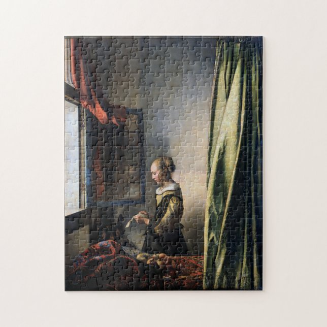 Puzzle Girl Reading a Letter à Open Window, Vermeer (Vertical)
