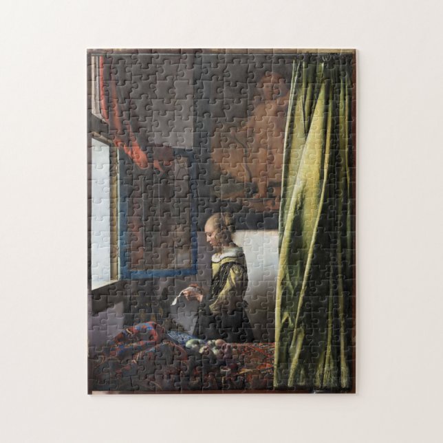 Puzzle Girl Reading a Letter à Open Window, Vermeer (Vertical)